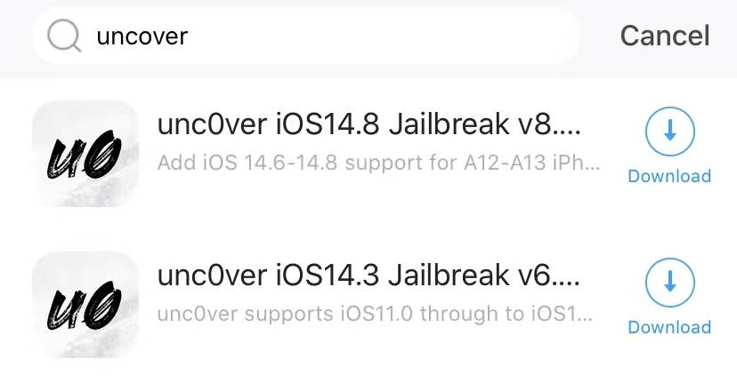 search for unc0ver jailbreak in Panda Helper